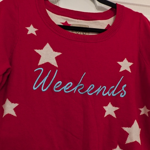 Chaser Red and White Stars Weekend Cashmere Cotton Blend Crewneck Sweater - Sz S - Picture 4 of 6